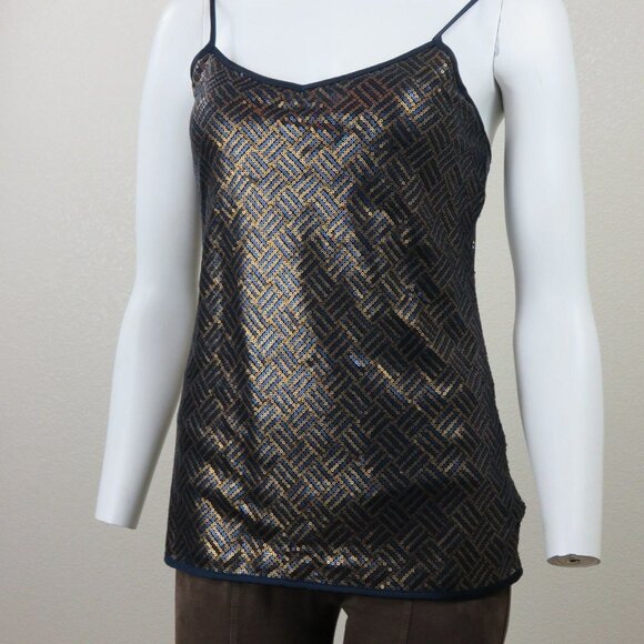 Banana Republic Blue Gold Sequin Cami Tank Top Size XS Stretch - Picture 5 of 11